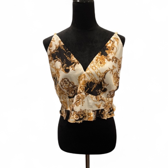 Fashion Nova Black, Gold, and White V-Neck Cropped Camisole Bodycon Top 2XL - Picture 1 of 7